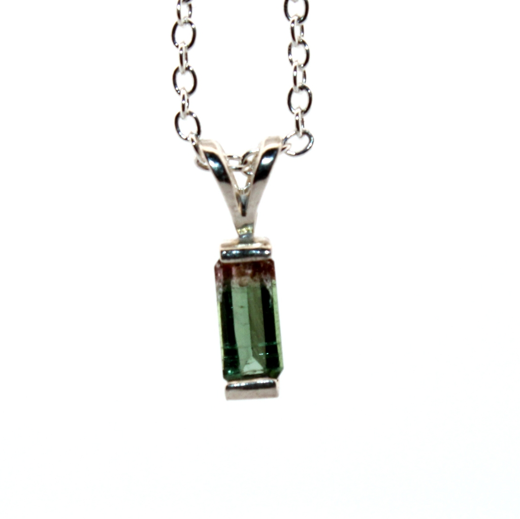 Natural BiColored Tourmaline Sterling Silver Necklace Nt75